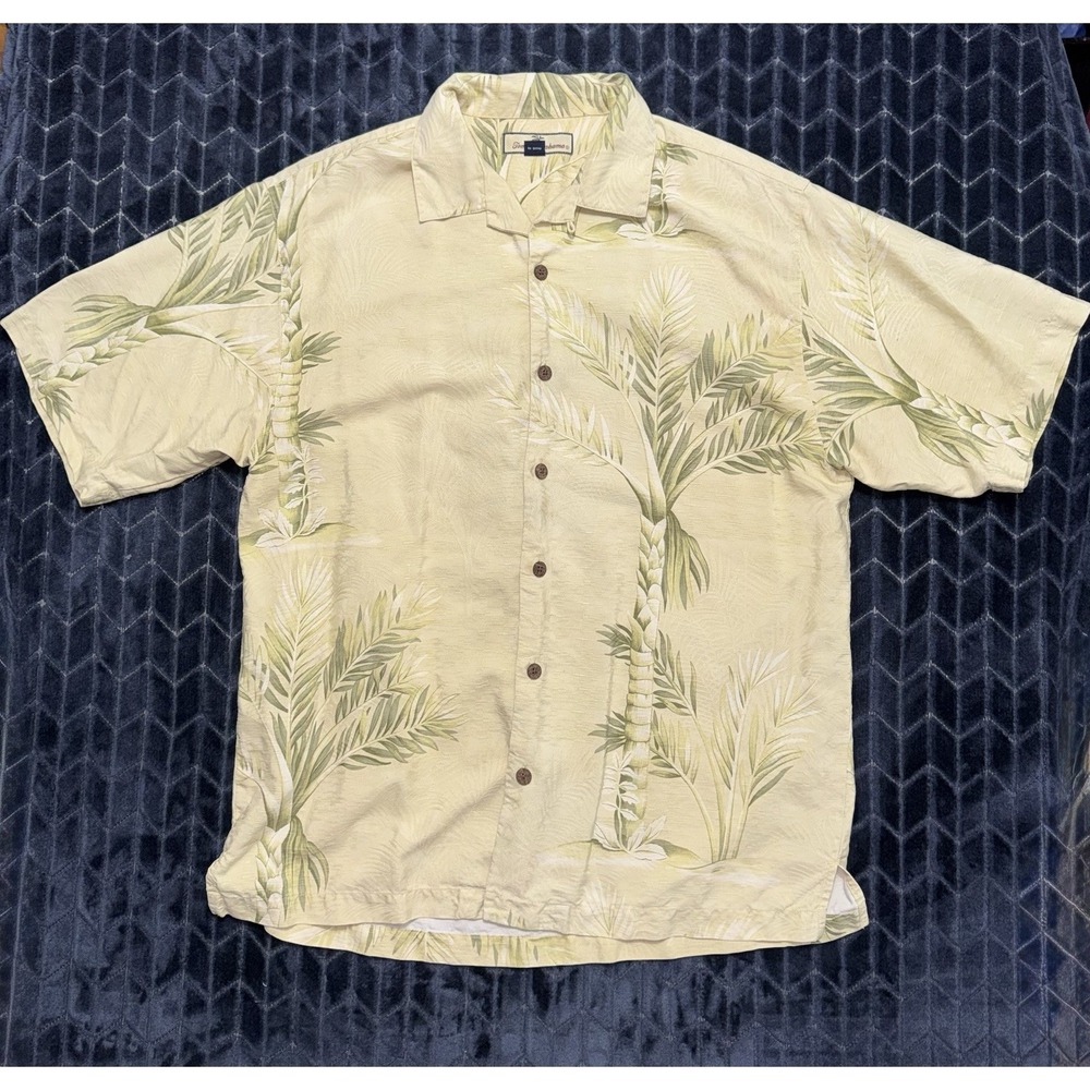 Tommy Bahama Men's Silk Hawaiian Camp Shirt Light Green  Palm Trees Sz M